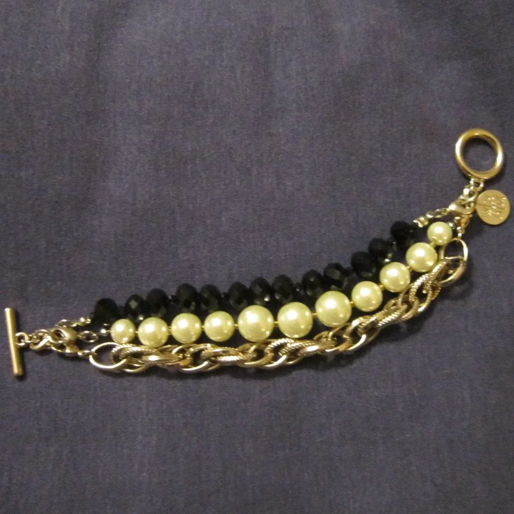 3 for💲25🌟WHBM silvertone Jet & pearly bead Convertible Bracelet multi-strand - Picture 2 of 6